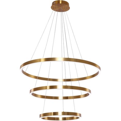 Lustre Suspension LED Dimmable avec Télécommande 3 Anneaux Or Cuivré 40 60 80 cm - PANGIVO (1/2)