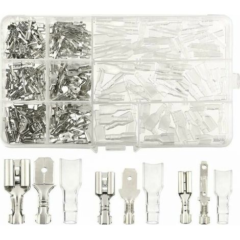 270 Pcs Cosse Electriques,Connecteur De Fil T-Connector, Mâle Femelle Spade Connecteurs De Fils Crimp Terminal Block Avec Isolant Sleeve 2,8 Mm 4,8 Mm 6,3 Mm (1/5)
