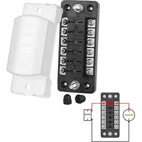 boitier fusible 12v auto 6 voies boite fusible pour ATO/ATC 1-20A fusible DC32 V M5 connecteur à vis porte-fusible avec fusible(6 voies sans pôle négatif) (1/5)