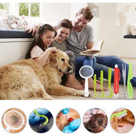 【Kit para eliminar garrapatas en perros y gatos】Lazos para garrapatas en 3 tamaños + pinzas de doble punta + lupa + peine 【Higiénico y reutilizable】 (1/5)
