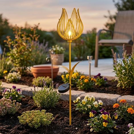 Solar Yellow Metal Flower Garden Stake Light (1/2)