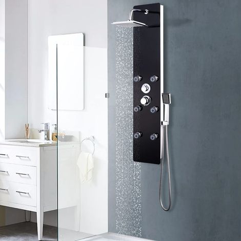 Panneau de douche en verre 25×44,6×130 cm Noir