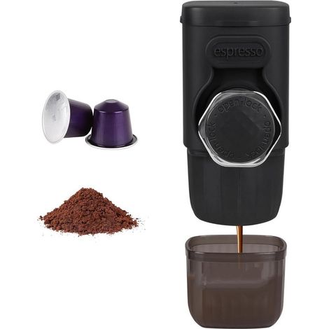 Machine à expresso portable - 100 ml - Noire - Manuelle (sans électricité) - Compatible capsules et café moulu (1/5)