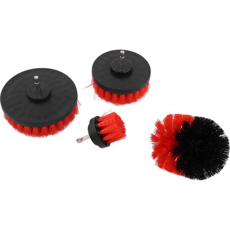 Lot de 4 brosses perceuse pour nettoyage puissant, accessoires de forage voiture camion moto rouge, outil de récurage électrique (1/5)