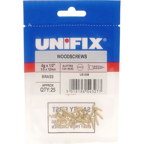 Unifix Brass Woodscrews Slotted Countersunk Head 10G x 1.1/2" - Box of 75