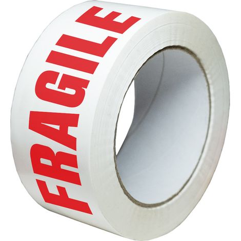 Cinta adhesiva de embalaje 28µ blanca impresa "FRAGILE" en rojo – cinta para envío 50 mm x 100 m