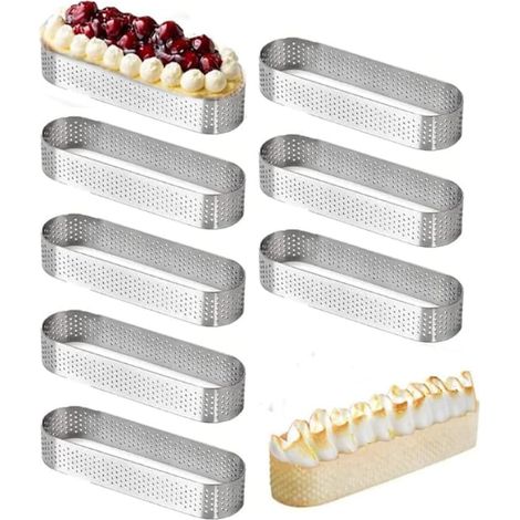 8 Oval Cake Rings Perforated Tartlet Mould Foam Mould Non-Stick Cake Tart Mould for Pastries 9.5 x 2.8 x 2 cm (1/5)