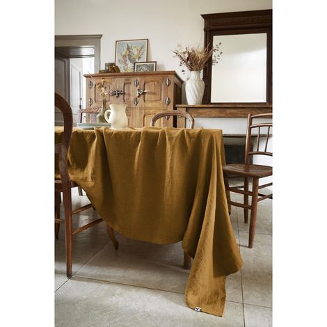 Nappe rectangle 170 x 250 cm en lin lavé soline Caramel (1/4)