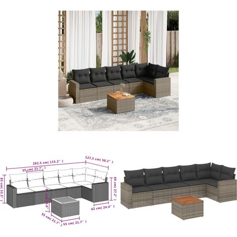 Salon de jardin avec coussins 7 pcs gris résine tressée - Ensemble Salon De Jardin - Salon De Jardin Extérieur - Meuble De Jardin - Mobilier De Jardin - Résine Tressée - Home & Living (1/3)