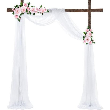 Arche Tenture Mariage 75x800 cm Voilage Blanc avec 22m Rubans Tissu Drapé en Mousseline pour Décoration de Cérémonie Toile de Fond Fête Rideau de Gaze (1/5)