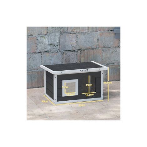 Maison pour chat en bois, grotte pour chat avec tapis à griffer, trappe, résistante aux intempéries, niche pour chat avec toit rabattable, fond amovible, pour intérieur, extérieur, 61 x 45 x 36,5 cm, (1/5)