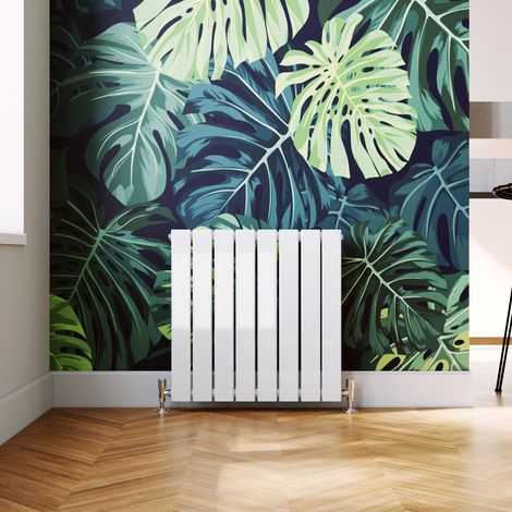 ELEGANT Designer Horizontal Radiator 600x608mm Flat Panel White Column Radiator + Chrome Thermostatic Radiator Valves (1/5)