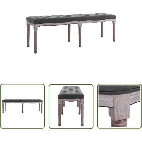 The Living Store Banc Lin Bois solide 150x40x48 cm Gris foncé - Banc Coffre - Banc Design - Banc Tissu - Meuble Rangement - Chaise Assise (1/5)