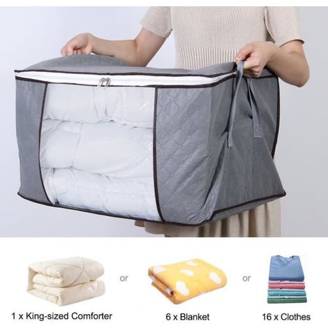 Sac de rangement pour draps, couettes, vêtements 60 x 43 x 35 cm Gris Lot de 2 452