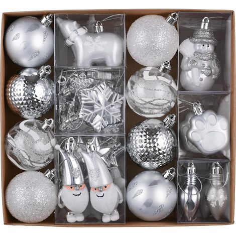Boule de Noel pour Decoration Noel,40pcs Boules de Noel Blanc Argenté Transparente pour Deco Sapin de Noel,Personnalisée,Incassable,GNOME à Suspendre,Cadeau Noel,WKD23PB-0068 (1/5)