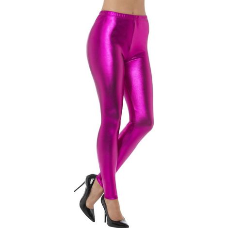 80s Metallic Disco Leggings - Pink - 48107L