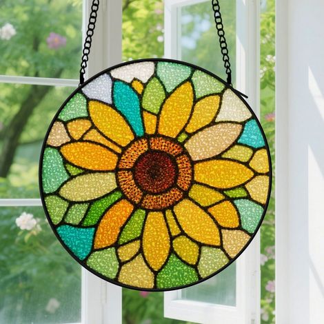 9cm Suspension en vitrail - Attrape-soleil unique en verre coloré artistique, décoration intérieure élégante, cadeau Fête des Mères pour femme, homme