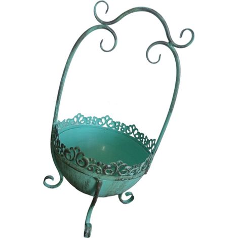 Cesta de hierro sofisticada con un gran acabado verde de estilo retro.
