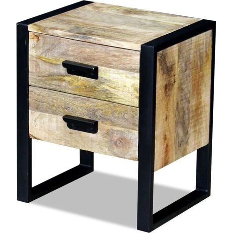 Mesita de noche cómoda mueble auxiliar dormitorio con 2 cajones 43 x 33 x 51 cm madera maciza de mango 1402011