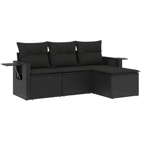 Set Divani da Giardino 4 pz  Salotto da Giardino con Cuscini Nero in Polyrattan (1/5)