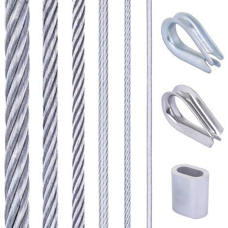 Seilwerk STANKE Support pour plantes grimpantes, Garde-corps, Câble d'acier galvanisé 1m 6x19 8mm, 4x Manchon de serrage, 2x Cosse-cèur galvanisée