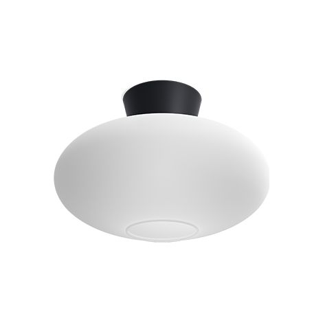 BulloXL Plafonnier Globe Plat Noir, Verre Opale 1x E27 (1/2)