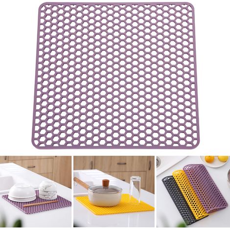 Tappetino asciugapiatti in silicone, multifunzionale, resistente al calore, ecologico e facile da pulire, adatto a piani di lavoro, lavelli o cassetti, 34,5 cm, viola. (1/3)