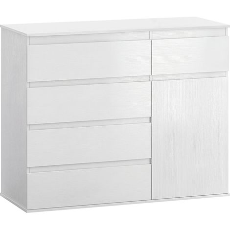 Cassettiera 5 cassetti credenza soggiorno 100 x 40 x 80 cm contenitore chiusura ammortizzata ripiano regolabile elegante moderno in MDF bianco 210003659