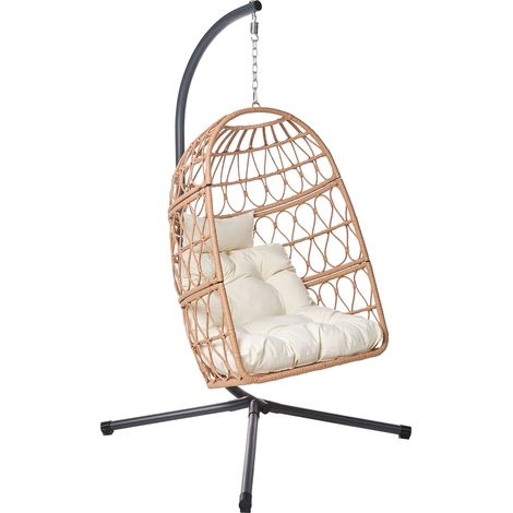 Sedia a dondolo sospesa in stile boho, rattan PE struttura in metallo morbido cuscino colore naturale Montalcino
