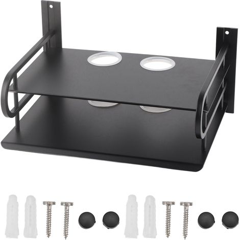 Étagère murale flottante double niveau, étagère murale pour décodeur TV, support pour routeur, lecteur DVD et décodeur câble. (1/5)