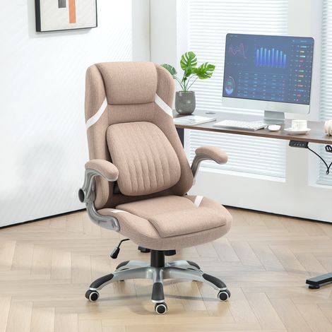 Fauteuil de bureau inclinable en tissu, réglable en hauteur. 68 x 76 x 109-117 cm. Marron clair