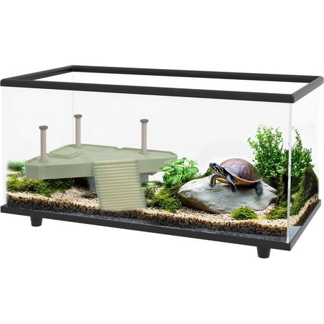 Bac à Tortues 50L Habitat avec Plateforme Flottante et Verre 5mm Haute Visibilité 60cm (1/5)