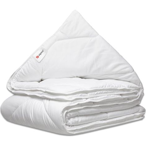 Couette 200x200/220 cm - Duvet 2 Personnes et 4 Saisons - Lavable en Machine à 40 degrés - Matériau à Séchage Rapide et Respirant - Couette Été et Hiver - Polyester - Blanc (1/2)