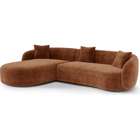 Canapé d'angle gauche 4 places en velours texturé terracotta CELINE (1/5)