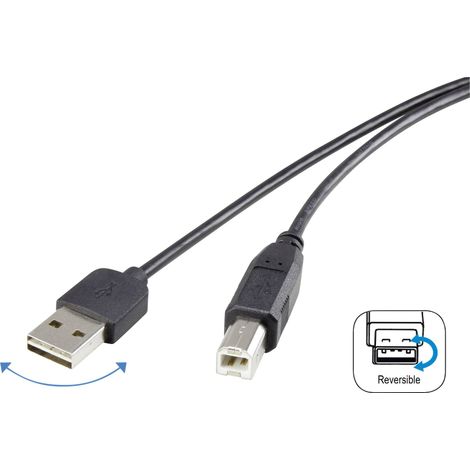 Renkforce Câble USB USB 2.0 USB-A mâle, USB-B mâle 1.80 m noir connecteur utilisable des deux cotés, (1/5)