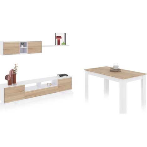 Pack salón con mesa de comedor Kenzo Plus VB Blanco Artik (Blanco Mate) - Roble Canadian (ancho) x 46cm (alto) (1/5)