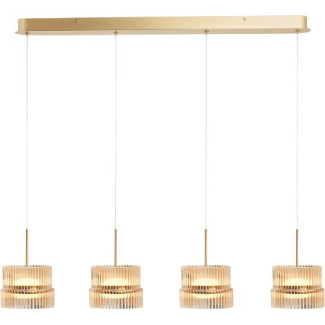 Visconte Cortina Brass Art Deco Ceiling Pendant Frosted Glass Diner Bar 4 Light (1/5)