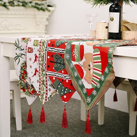 1 PCS Chemin de table de Noël Nappe Père Noël Nappe de Noël Drapeau de Table de Cuisine Décoration de Table à Manger Sets de Table Long Linge de Table (Père Noël 35 x 180 cm ) (1/5)