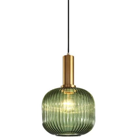 Vintage-Industrie-Pendelleuchte aus geriffeltem Glas – Deckenleuchte aus poliertem Messing – 20 cm Lampenschirm – Für Küche, Wohnzimmer, Schlafzimmer (1/5)