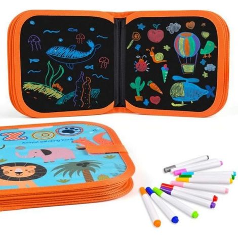 Livre de Coloriage Effaçable - Non spécifié - 14 Pages - 12 Crayons - Portable - Noir