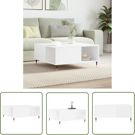 The Living Store Table basse blanc 80x80x36,5 cm bois d'ingénierie - Table Basse Blanche - Meuble Salon - Table D'appoint - Design Moderne - Rangement Pratique (1/5)