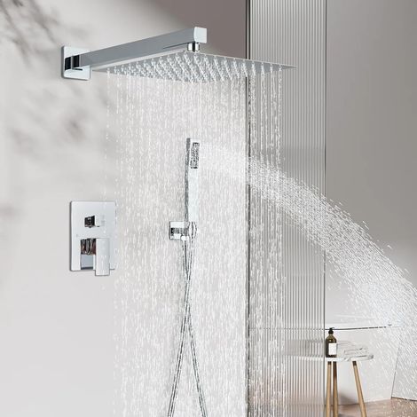 Suguword – Système de douche encastré avec tête carrée 12 pouces – Acier inoxydable – Buses anti-calcaire – Montage mural finition chromée (1/5)