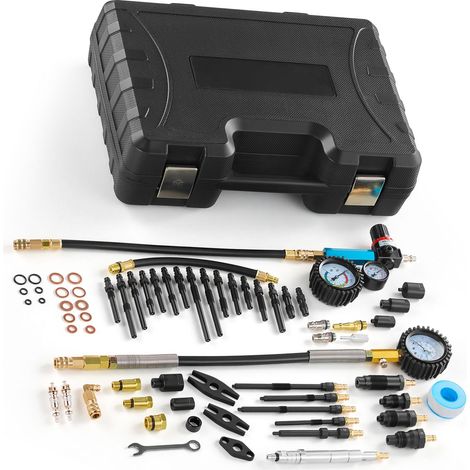 Motor-Kompressionstester mit Lecktest, 0–700 psi Druckmanometer, 0–100 psi Leckmanometer und 4 Adaptern für Auto und Motorrad (1/5)