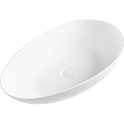 Countertop Basin White Solid Surface Oval Sit-On Washbasin Bowl SAUZAL (1/5)