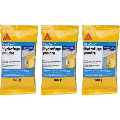 Lote de 3 aditivos impermeabilizantes para hormigón y mortero SIKA SikaCem Polvo Hidrofugante - 100g (1/3)