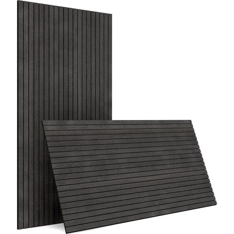 Lot de 4 panneaux muraux acoustiques 3D à lattes en bois - Décollez et collez - Panneaux muraux décoratifs 3D pour décoration intérieure - Noir et gris - 60 x 120 cm (1/5)