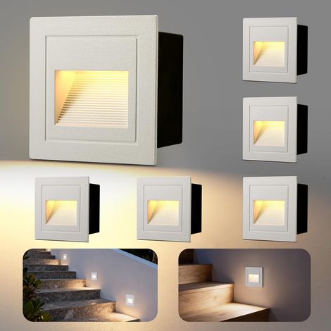 6 Pièces Lampe D'escalier LED 3W 300LM, Éclairage Mural 230V 3000K, Éclairage D'escalier IP65, Boîtier de Montage Encastré 68mm, 85 X 85mm, Applique Murale LED Encastrée Aluminium Noir (1/5)