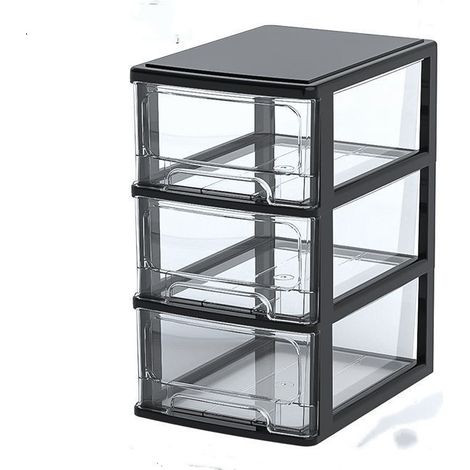 Mini commode Tour de Rangement Plastique 3 Petits Tiroirs Noir 17X24X30CM (1/4)