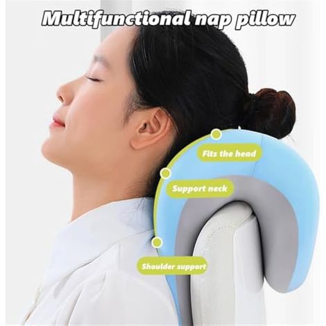 Support de cou pour chaise de bureau, oreiller de bureau multifonction en mousse à mémoire de forme pour la sieste, housse lavable, s'adapte à la plupart des chaises de bureau (bleu) (1/4)