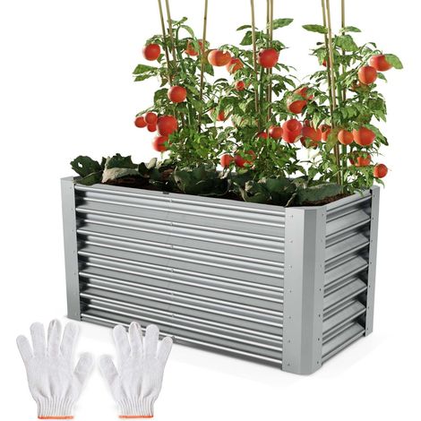 Carré Potager de Jardin surélevé en acier argenté 60x60x120cm L pour balcon ou jardin (1/5)